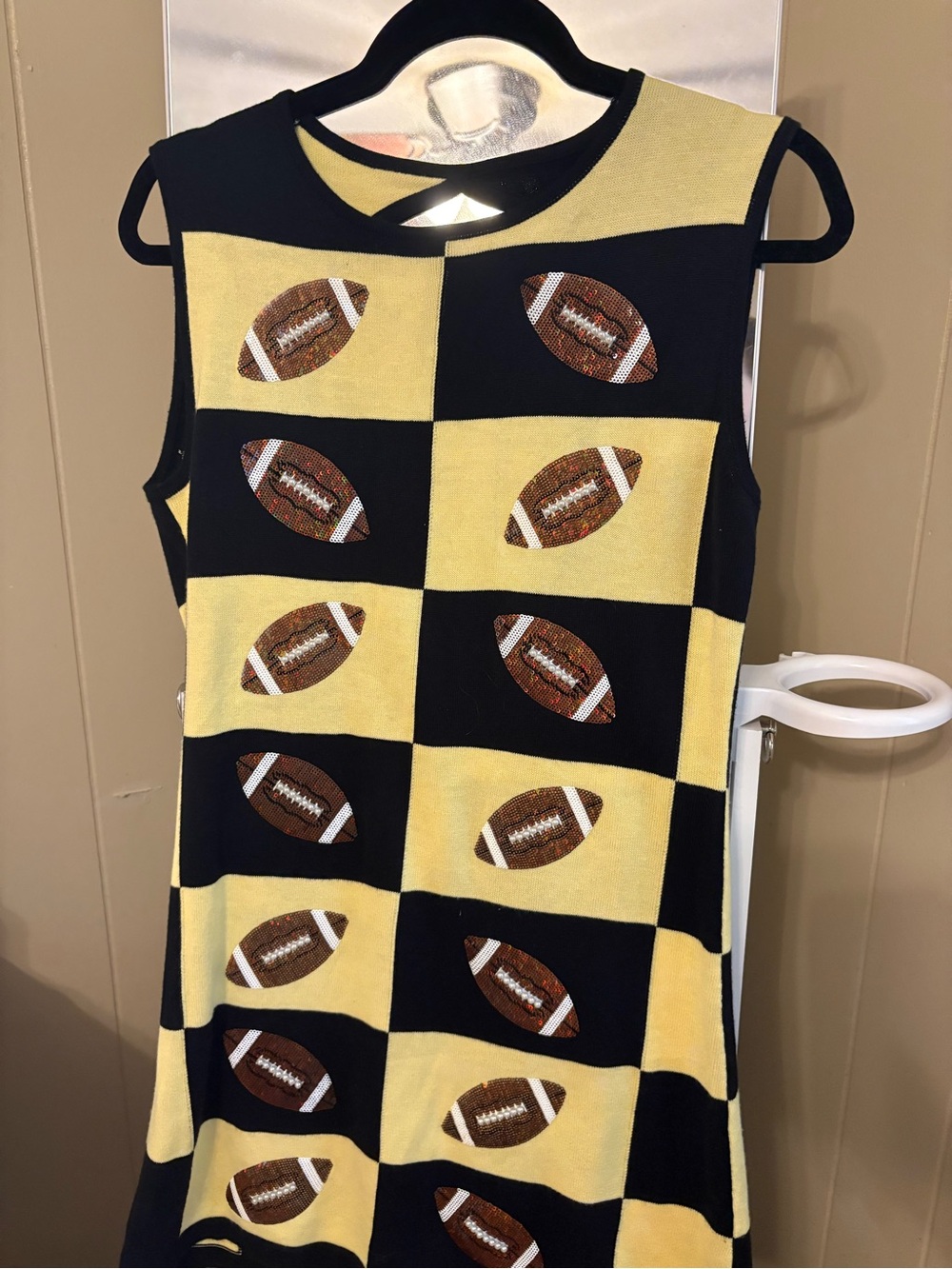 QUEEN OF SPARKLES Black & Yellow Football Checkerboard Dress